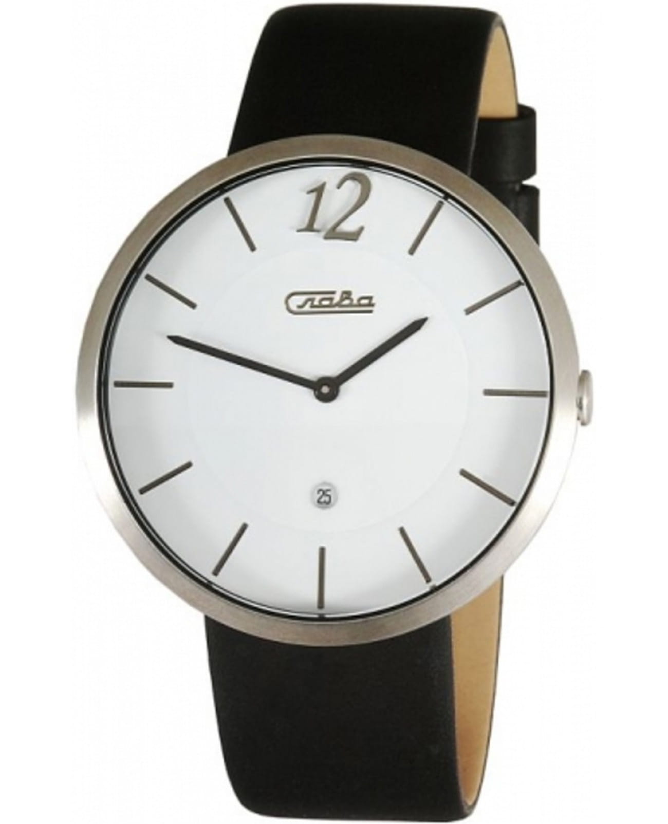 Слава Слава Бизнес 1210368/GМ-15  1210368/GМ-15 кварцевые мужские часы белый циферблат, браслет кожаный — вид спереди